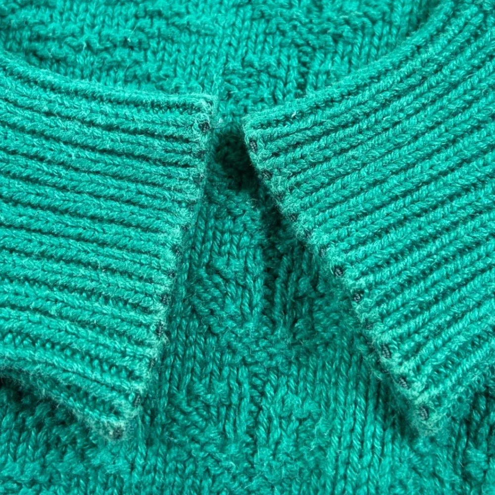 VTG 80s 90s Rowing Club Green Textured Cotton‎ Knit Sweater Made in USA Men L